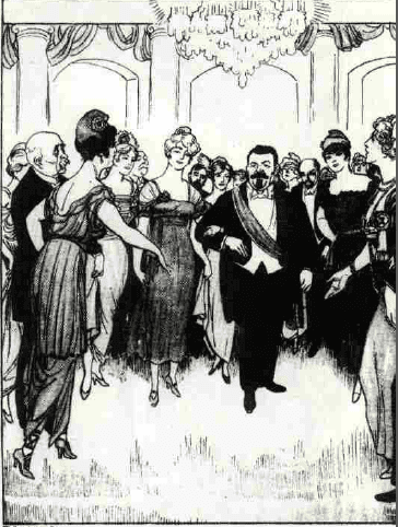 Friedrich Ebert, President of the Committee of Plenipotentiaries of the People, is welcomed back by the other members of Europe into an International Ball : this German delusion was inevitably to be broken by the peace terms of Versailles.