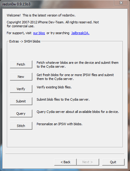 Using Redsnow, you can can Fetch, Verify, Submit, Query and even Stitch shsh blobs with iPhone firmware