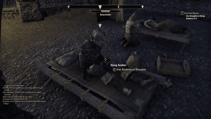 Speaking to an injured soldier during the siege of Iliath Temple in The Elder Scrolls Online's From the Wastes quest.