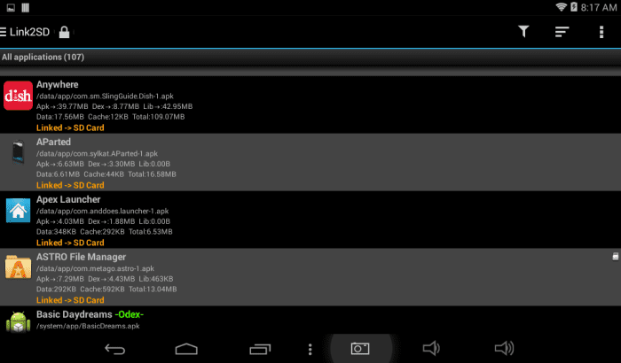 Running Link2SD so that apps can be forced to move some of their data onto the SD card.