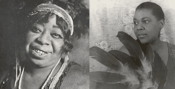 Ma Rainey (left) befriended Bessie Smith (right) and showed her the ways of the music, entertainment industry.
