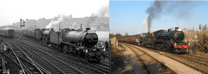 Viscount Darnock's K4 'Great Marquess' had been repainted in LNER livery as 3442, and with K1 62005 (since taken over by NELPG) took the North Yorkshire Moors Tour around the lines to be closed early in 1965 - and here's the part re-enactment in 2014