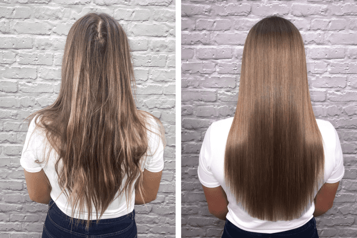 Before and after a keratin treatment.