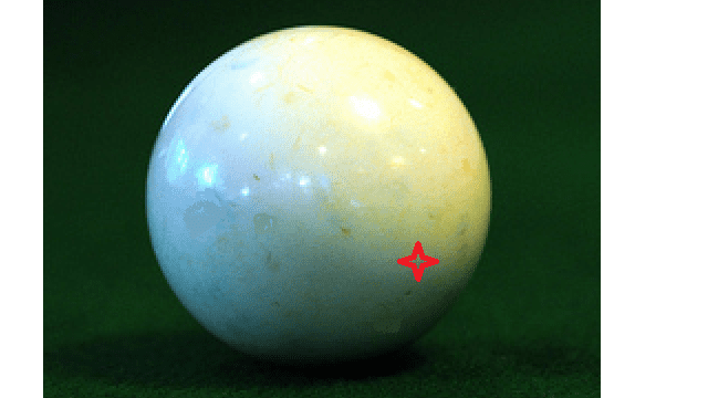 Aim about three cue tip widths to the right of vertical center, and one cue tip width below the horizontal centerline.