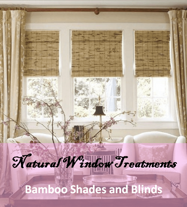 Bamboo roll-up shades come in natural warm colours, like the ones in this picture, but they can also come bleached, stained, or dyed to other colours like blue, red, brown, and black.