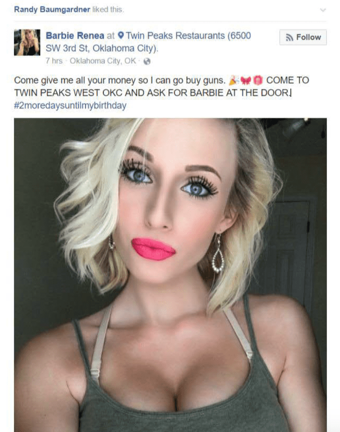 One of the possibly inappropriate photos liked by Randy Baumgardner, a Colorado politician in trouble. Photo seems to match "Vanessa P", but her name is "Barbie Renea".