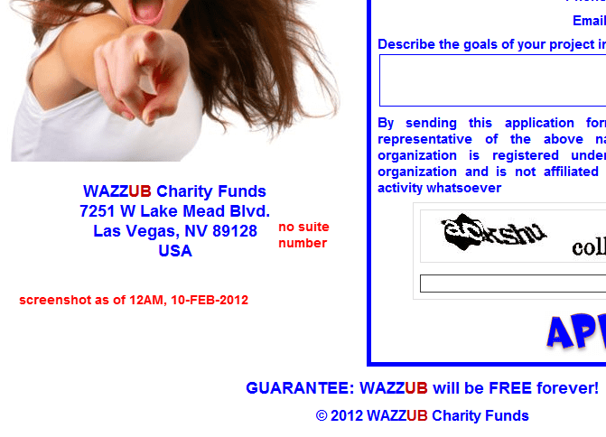 WazzubCharity.org has no suite number in address, but their WHOIS record does. Who's doing the updates?