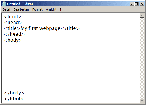 Type a title for your page between the commands for the title. You can choose any title you like, for example 'My first webpage'
