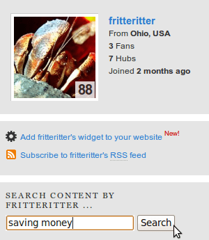 A new HubPages search feature allows you to search for all content by a specific user and generate RSS feeds of the results.
