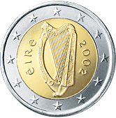 Euro coins are always interesting, because you never know which country's symbol will be on the next coin to come out of your pocket. Here's an Irish 2 Euro coin.
