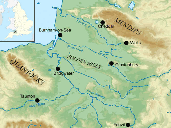 Somerset Levels near Glastonbury, hiding place of Aelfred when the Danes offered a large reward for his capture