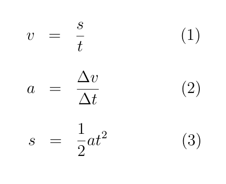 Fig. 2. Relations underlying the whole kinematics. Defining relation for the speed, acceletation and relation for the distance within uniformly accelerated motion.