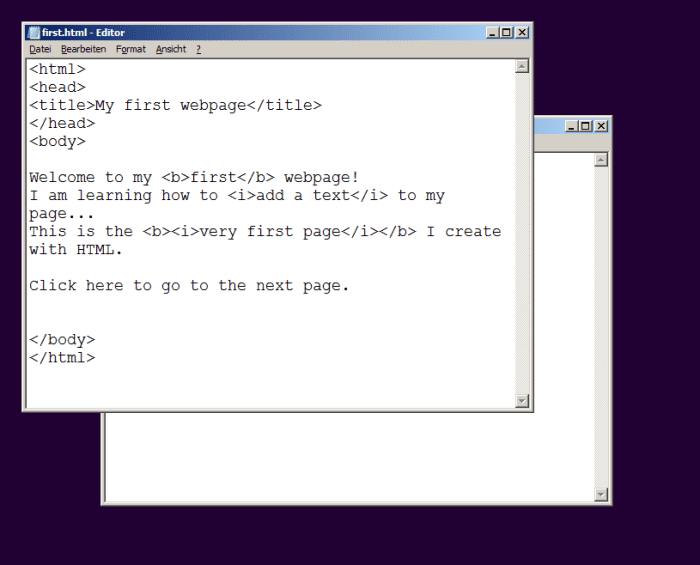 First add a text to the page which you will turn into a link, a text or a word on which the user will be able to click.