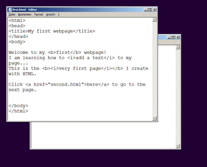 Add href="filename.html" to the command to tell the browser which page should be loaded when the user clicks on the link.