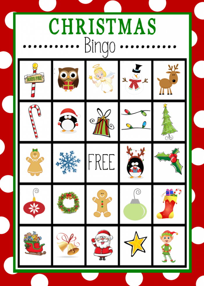 Crazy Little Projects has some printable bingo cards with a Christmas theme. They are fun, they are free, and kids love to play this game!