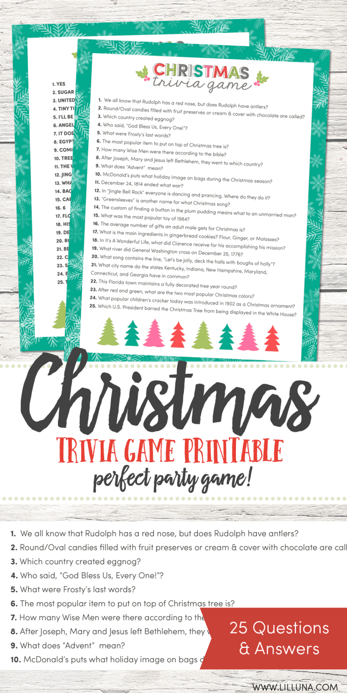 Lil Luna has some beautiful, free, fun printables with a Christmas theme...like this trivia game pictured