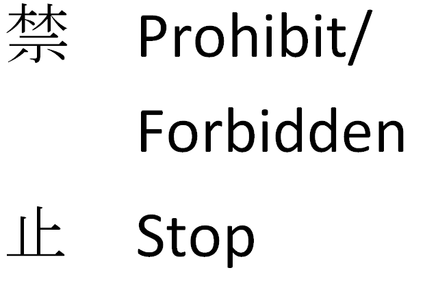 Two very important Chinese characters for visitors to China, Prohibit / Forbidden and Stop.