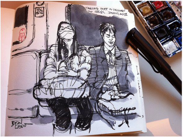 Public transport offers a short time to sit and draw what you see - which is often interesting people!