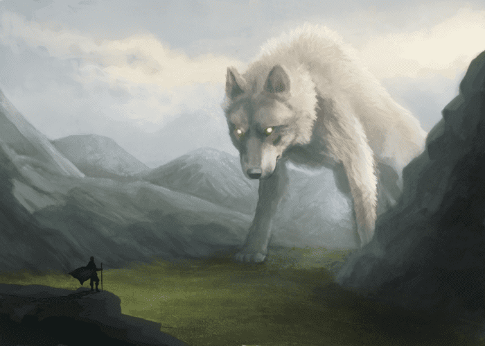 The wolf Fenrir, along with hideous Hel and the world serpent Jormungand, Loki's three little monsters fathered on the giantess Angrboda ('Grief-bringer') and cursed by the Allfather
