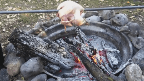 Once the wood has burned up the flames will be very small, leaving a good coal bed which produces a tremendous amount of heat to cook with.