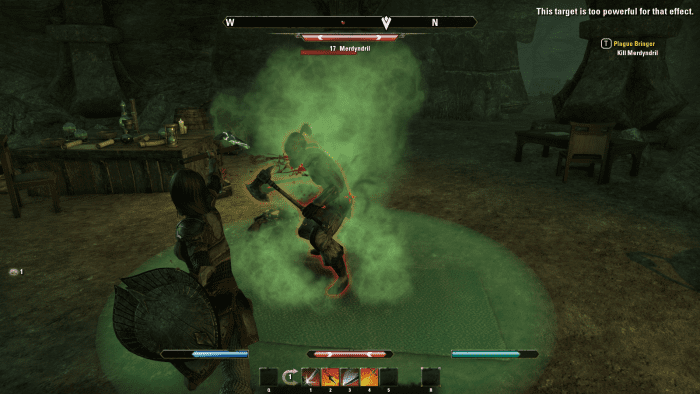 Battling Merdyndril, the vicious, axe-wielding final boss of the Plague Bringer quest in The Elder Scrolls Online.