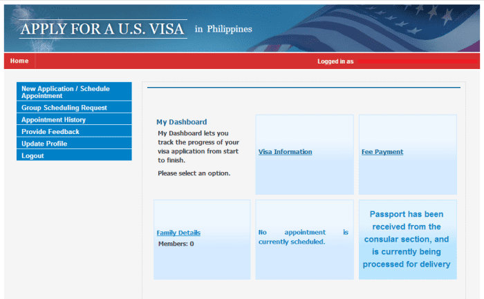 This is the visa scheduling dashboard. As you can see, my passport and visa are currently being processed. ;)