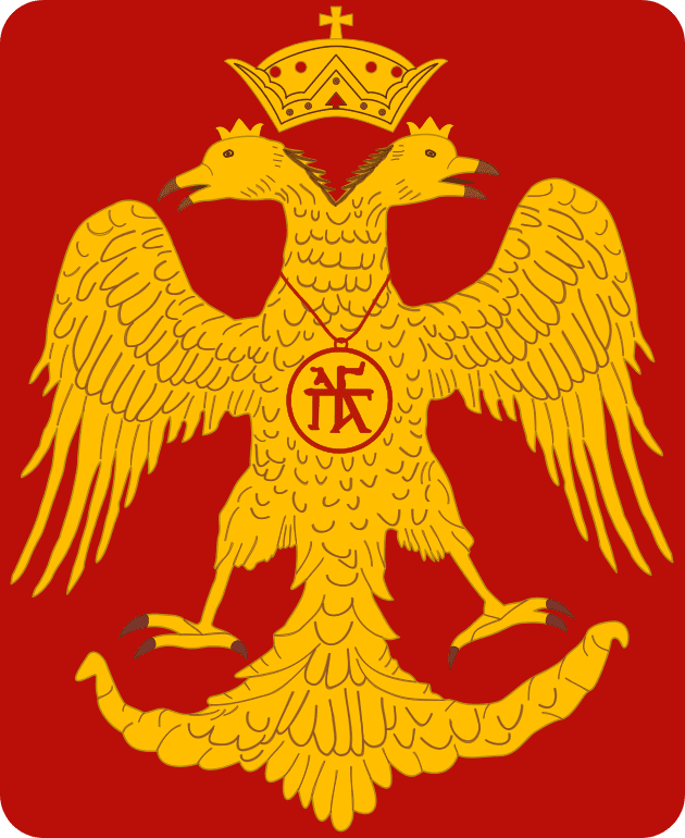 Device of the Emperor John VIII Palaiologos, featuring the Byzantine double-headed eagle and the sympilema (the family cypher) of the Palaiologos dynasty.