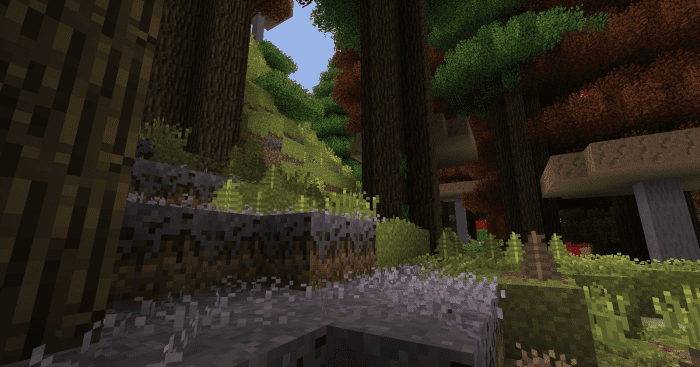 Fungi forests are one of the easiest places to live. Not only is there an abundance of wood, but mushrooms, "mooshrooms", and even patches of mycelium can be found in this zone.