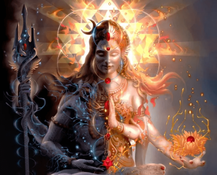 Shiva - Shakti is the symbol of superconsciousness in Hinduism. It is a stage when your Kundalini reaches the seventh chakra - Sahasrara