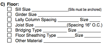 Detailing floor requirements, Part C of Applicant's Checklist in Building Permit.