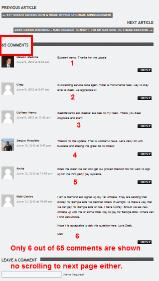 ZeekrewardsNews -- banking issues topic... out of 65 comments, only 6 are shown. Where are the rest of them?