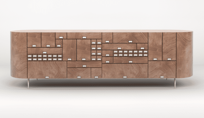 Accent sofa table featuring the differing rectangle sizes arranged in a seemingly similar golden rectangle pattern.