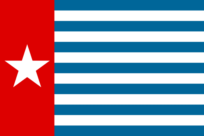 The Morning Star flag, symbol of resistance in West Papua. Unfurling it gets 15 years in jail according to Indonesian law. Numerous raids have been conducted by the Indonesian military on flag-raising ceremonies, with scores killed.