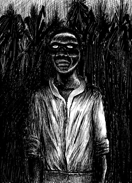 An artistic depiction of a Haitian zombie, which some believe are regular people drugged into a death-like state with a powder containing fugu's tetrodotoxin.
