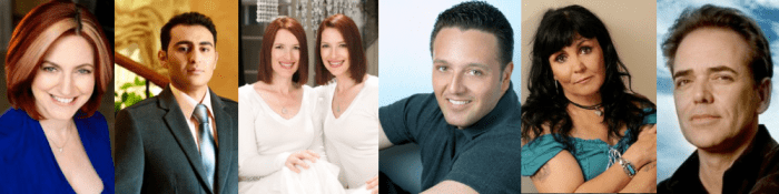 From left to right, Lisa Williams, Hayal Alekperov, Terry and Linda Jamison, John Edward, Charmaine Wilson, and John Holland.