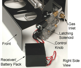 burner for ventless gas fireplace with fire shapes to fit in holes in the black burner. valve is completely hidden in the side of the burner for easy use without harming the vision of the fire effect.