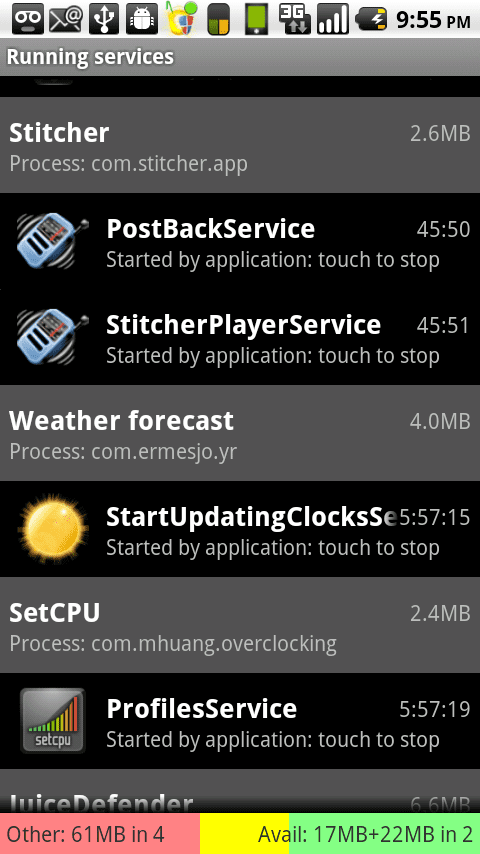 And this is the "Services" screen. If any of the services says 'restarting' instead of an actual time, that service was pushed out of active memory.