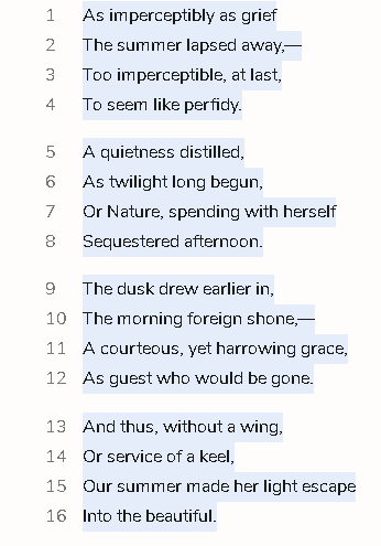 Analysis of the Poem 'As Imperceptibly As Grief' by Emily Dickinson ...