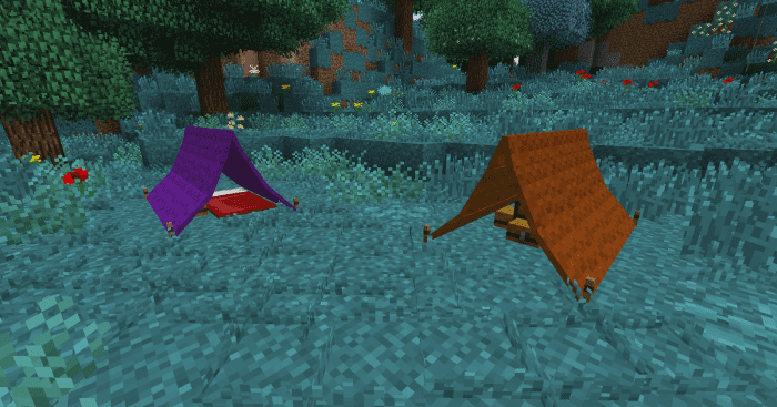 Tents can be dyed in any color, as well as given a number of useful upgrades like lanterns and chests.