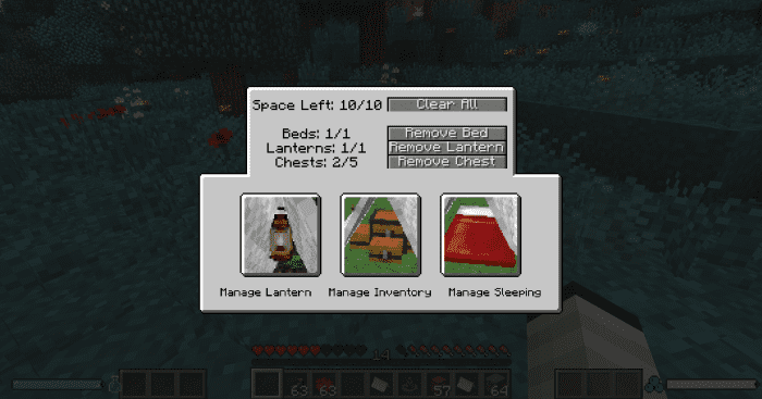 Chests, lanterns, and sleeping bags can be used with tents to provide players with a home that can be set up in less than five seconds and barely uses any space.