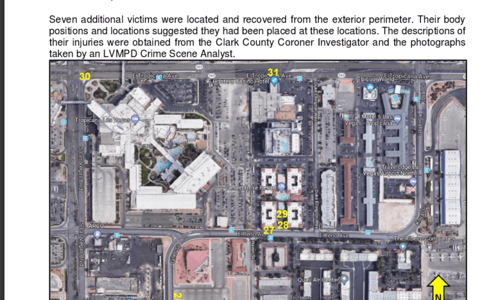Page 34 of Preliminary Report, body recovery. Number 30, Brian Scott Fraser, outside of Tropicana, number 31, Tara Ann Roe, outside of Hooters, north of the Mandalay Bay.