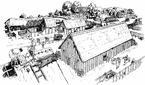 Drengham Manor, fit for an earl. With high timber stockade walls as protection, the hall would accommodate the lord's tenants and freeholders on feast days... or trials