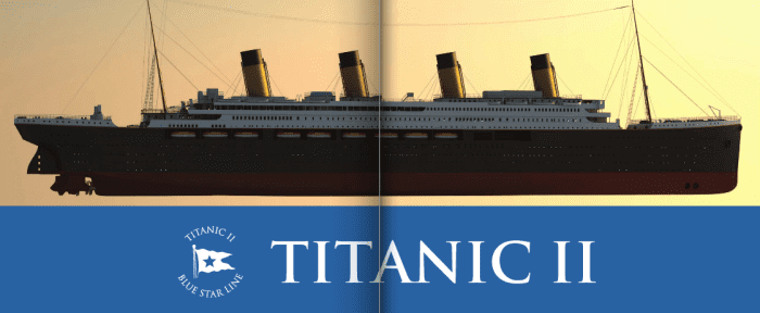 Titanic II's official design released in February 2013. Intended to be as close a replica as modern regulations and safety features will allow. The replica titanic will be 15 feet wider than the original ship.
