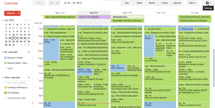 My calendar may look full, but that's because I turn all of my to-do items into specific events, and continue to schedule additional events for a task until it is finished.