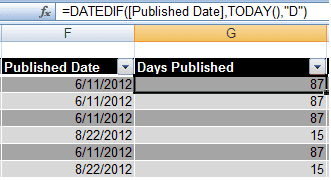 An example of the DATEDIF and TODAY() functions in a formula in Excel 2007.