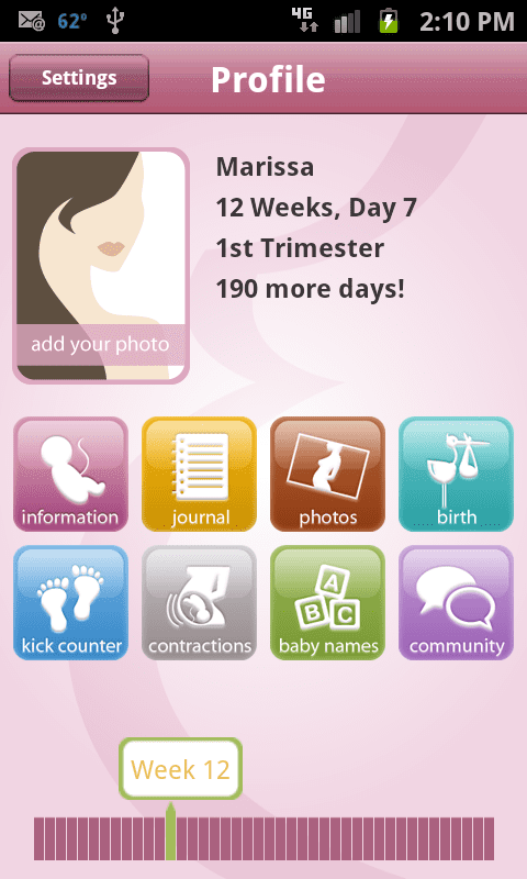 Screenshot of the BabyBump pregnancy app. It comes in both a free and paid version.