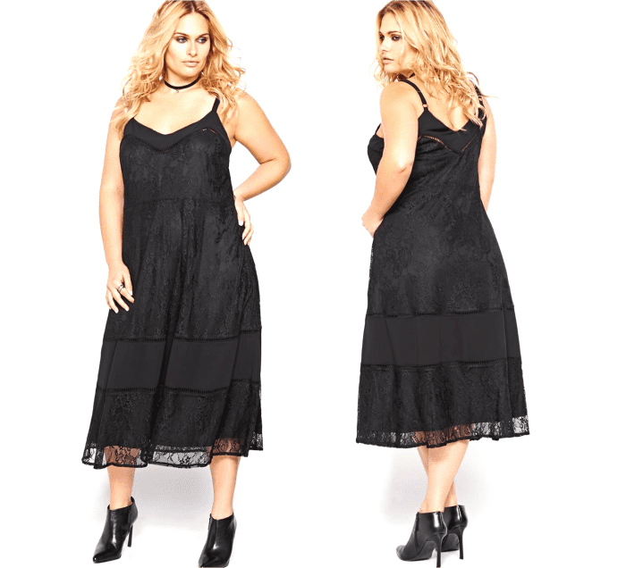 Easy trendy lace slip dress with spaghetti straps, romantic lace, V-neck and back 