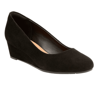Black suede wedge pumps with 1.5-inch heel 