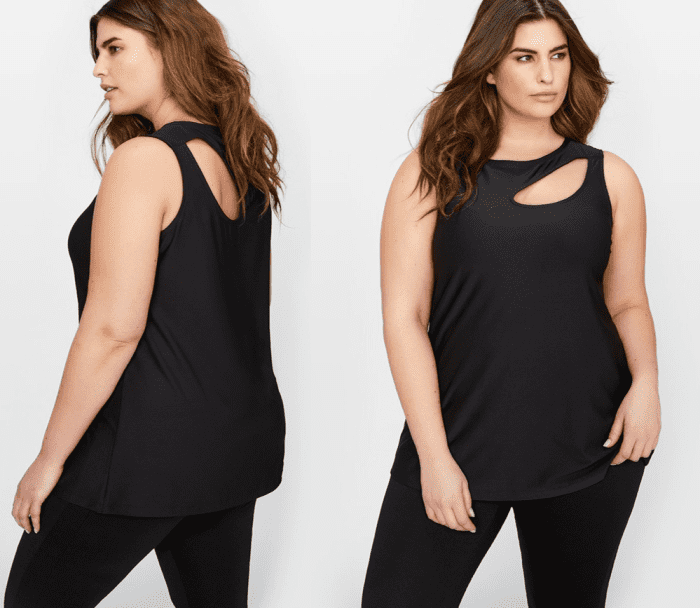 Trendy sleeveless summer top: shirt-tail hem with front and back asymmetrical cut out