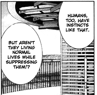 Kouta's monologue from the previous image continues, revealing the truth about human nature.